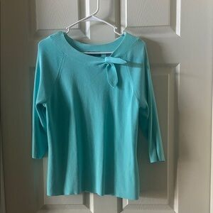 Karen Scott Aqua Knit Top with Bow Accent